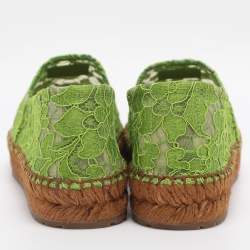 Pre Owned Dolce & Gabbana Taormina Size 39 Green Lace Espadrille Flats