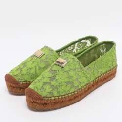 Pre Owned Dolce & Gabbana Taormina Size 39 Green Lace Espadrille Flats