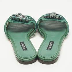 Pre Owned Dolce & Gabbana Bianca Size 36 Green Lace and Satin Flat Slide