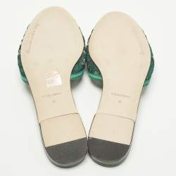 Pre Owned Dolce & Gabbana Bianca Size 36 Green Lace and Satin Flat Slide