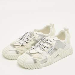مملوكة مسبقًا Dolce & Gabbana NS1 Size 37 White/Silver Fabric and Leather Low Top Sneakers
