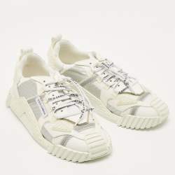 مملوكة مسبقًا Dolce & Gabbana NS1 Size 37 White/Silver Fabric and Leather Low Top Sneakers