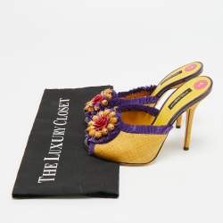 Pre Owned Dolce & Gabbana Size 36 Yellow/Purple Raffia and Straw Embellishment Mules