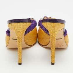 Pre Owned Dolce & Gabbana Size 36 Yellow/Purple Raffia and Straw Embellishment Mules