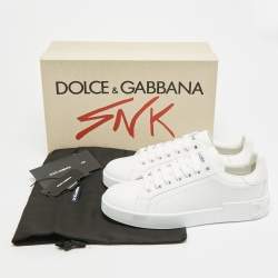 مملوكة مسبقًا Dolce & Gabbana Portofino Size 40 White Leather Low Top Sneakers