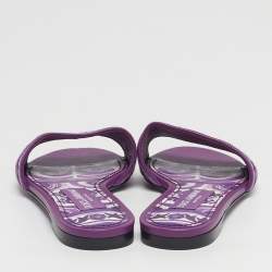 Pre Owned Dolce & Gabbana Size 37 Purple Brocade Fabric Flat Slides