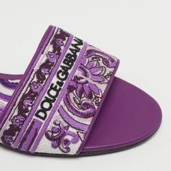Pre Owned Dolce & Gabbana Size 37 Purple Brocade Fabric Flat Slides