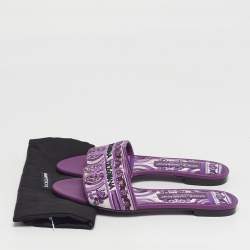 Pre Owned Dolce & Gabbana Size 37 Purple Brocade Fabric Flat Slides