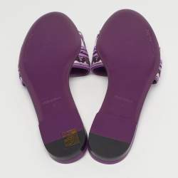 Pre Owned Dolce & Gabbana Size 37 Purple Brocade Fabric Flat Slides