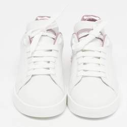 Pre Owned حذاء رياضي دولتشي أند غابانا بورتوفينو جلد أبيض/وردي معدني بعنق منخفض مقاس 38