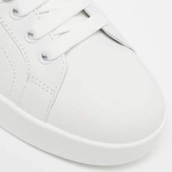 Pre Owned حذاء رياضي دولتشي أند غابانا بورتوفينو جلد أبيض/وردي معدني بعنق منخفض مقاس 38