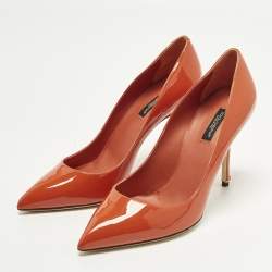 Pre Owned Dolce & Gabbana Size 38 Orange Patent Leather Pointed Toe  Pumps