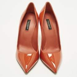 Pre Owned Dolce & Gabbana Size 38 Orange Patent Leather Pointed Toe  Pumps