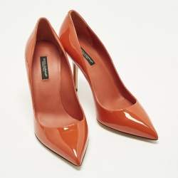 Pre Owned Dolce & Gabbana Size 38 Orange Patent Leather Pointed Toe  Pumps