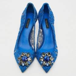 Pre Owned Dolce & Gabbana Bellucci Size 39 Blue Lace and Mesh Pumps