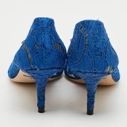 Pre Owned Dolce & Gabbana Bellucci Size 39 Blue Lace and Mesh Pumps