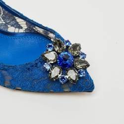 Pre Owned Dolce & Gabbana Bellucci Size 39 Blue Lace and Mesh Pumps