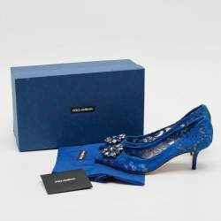 Pre Owned Dolce & Gabbana Bellucci Size 39 Blue Lace and Mesh Pumps