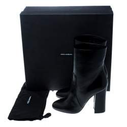 Pre Owned Dolce & Gabbana Black Leather Block Heel Ankle Boots Size 39