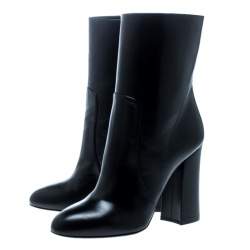 Pre Owned Dolce & Gabbana Black Leather Block Heel Ankle Boots Size 39