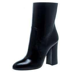Pre Owned Dolce & Gabbana Black Leather Block Heel Ankle Boots Size 39