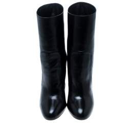 Pre Owned Dolce & Gabbana Black Leather Block Heel Ankle Boots Size 39