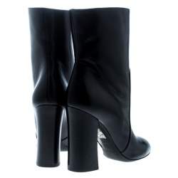 Pre Owned Dolce & Gabbana Black Leather Block Heel Ankle Boots Size 39