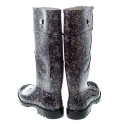 Pre Owned حذاء بوت دولتشي أند غابانا مطاط مطبوع دانتيل مقاس 41