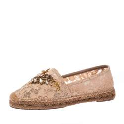 Pre Owned Dolce & Gabbana Beige Lace Embellished Espadrilles Size 38