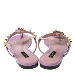 Pre Owned Dolce & Gabbana Pink Suede Leather Pineapple Embellished Flats Sandals Size 37