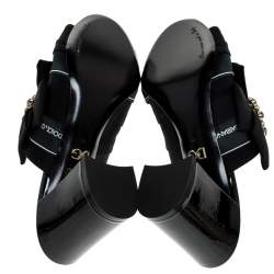 Pre Owned Dolce & Gabbana Black Satin Crystal Embellished Bow Open Toe Mules Size 39