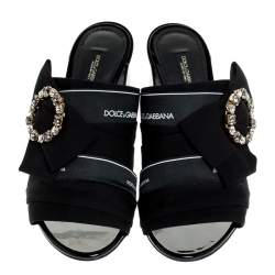 مملوكة مسبقًا Dolce & Gabbana Black Satin Crystal Embellished Bow Mules Size 36