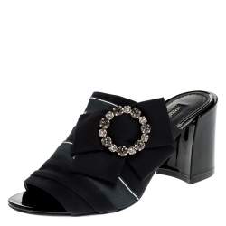 Dolce & Gabbana Black Satin Crystal Embellished Open Toe Mules Size 37