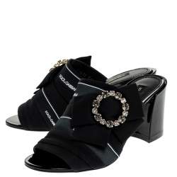 Pre Owned Dolce & Gabbana Black Satin Crystal Embellished Open Toe Mules Size 37