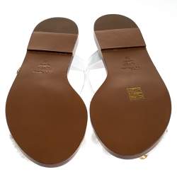 Pre Owned صندل دولتشي أند غابانا فلات مزخرف كريستال بوم بوم رافيا وجلد لامع أبيض مقاس 38