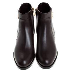 Pre Owned Dolce & Gabbana Brown Leather Logo Detail Ankle Boots Size 38.5
