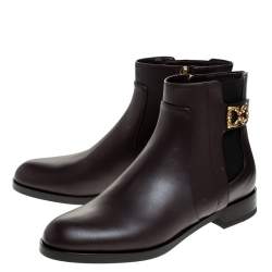 Pre Owned Dolce & Gabbana Brown Leather Logo Detail Ankle Boots Size 38.5