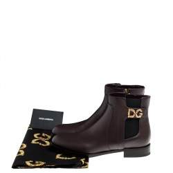مملوكة مسبقًا حذاء بوت كاحل دولتشي أند غابانا تفاصيل شع ار جلد بني مقاس 39