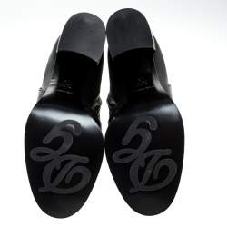 مملوكة مسبقًا Dolce & Gabbana Black Leather Logo Detail Ankle Boots Size 39