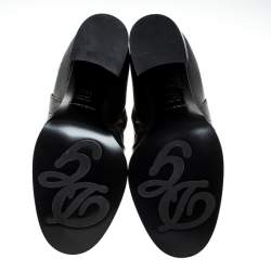 Pre Owned حذاء بوت كاحل دولتشي أند غابانا تفاصيل شعار جلد بني مقاس 38.5