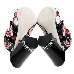 Pre Owned Dolce & Gabbana Multicolored Charmeuse Printed Fabric Bejeweled Buckle Mules Size 40