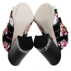 Pre Owned Dolce & Gabbana Multicolor Floral Printed Fabric Crystal Embellished Bow Open Toe Mules Size 35