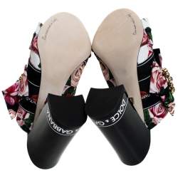 مملوكة مسبقًا Dolce & Gabbana Multicolor Floral Printed Fabric Crystal Embellished Bow Open Toe Mules Size 38