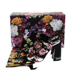 مملوكة مسبقًا Dolce & Gabbana Multicolor Floral Printed Fabric Crystal Embellished Bow Open Toe Mules Size 38.5