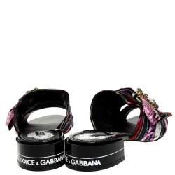 مملوكة مسبقًا Dolce & Gabbana Multicolor Floral Printed Fabric Crystal Embellished Bow Open Toe Flat Mules Size 40