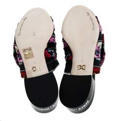 Pre Owned صندل دولتشي أند غابانا فلات مقدمة مفتوحة فيونكة تفاصيل كريستال قماش طباعة أزهار متعدد الألوان مقاس 38