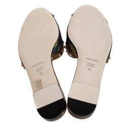 Pre Owned Dolce & Gabbana Multicolor Floral Brocade Fabric And Patent Leather Trim Faux Pearl Embellished Flat Slides Size 40
