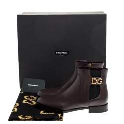 مملوكة مسبقًا Dolce & Gabbana Brown Leather Logo Detail Ankle Boots Size 37.5