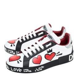 Pre Owned Dolce & Gabbana Multicolor Leather Portofino Heart Print Low Top Sneakers Size 38