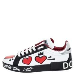 Pre Owned Dolce & Gabbana Multicolor Leather Portofino Heart Print Low Top Sneakers Size 38